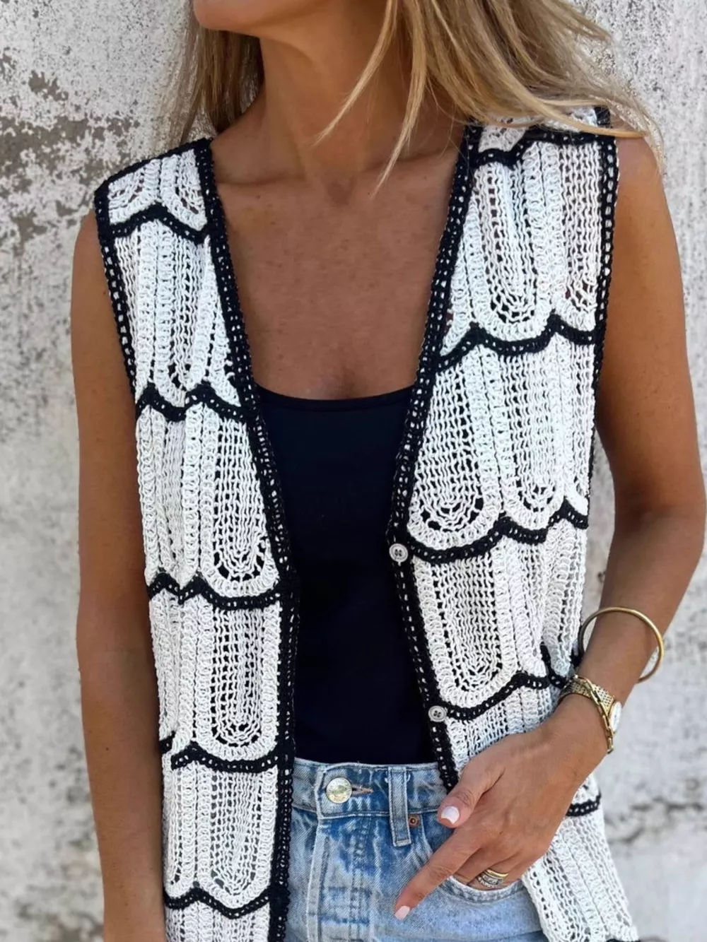Sleeveless Crochet Longline Cardigan, image 7