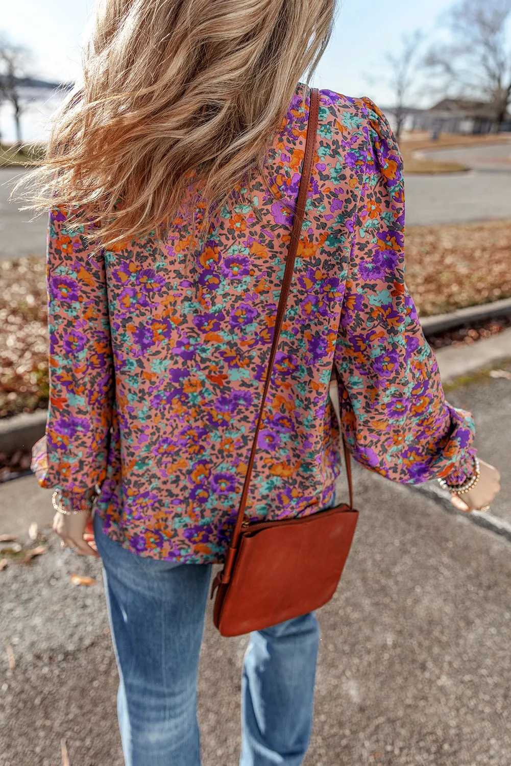 Floral Round Neck Long Sleeve Blouse, image 3