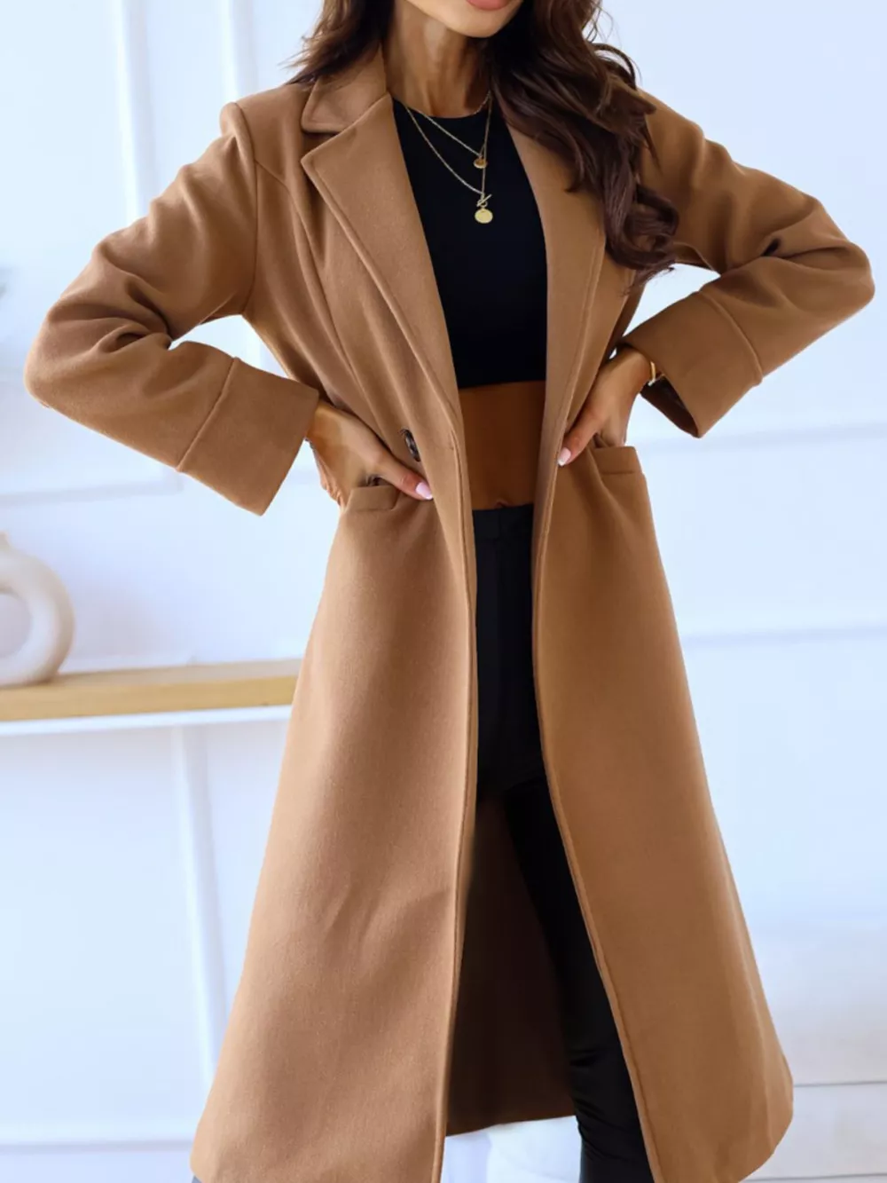 Lapel Collar Wool Blend Overcoat, image 4