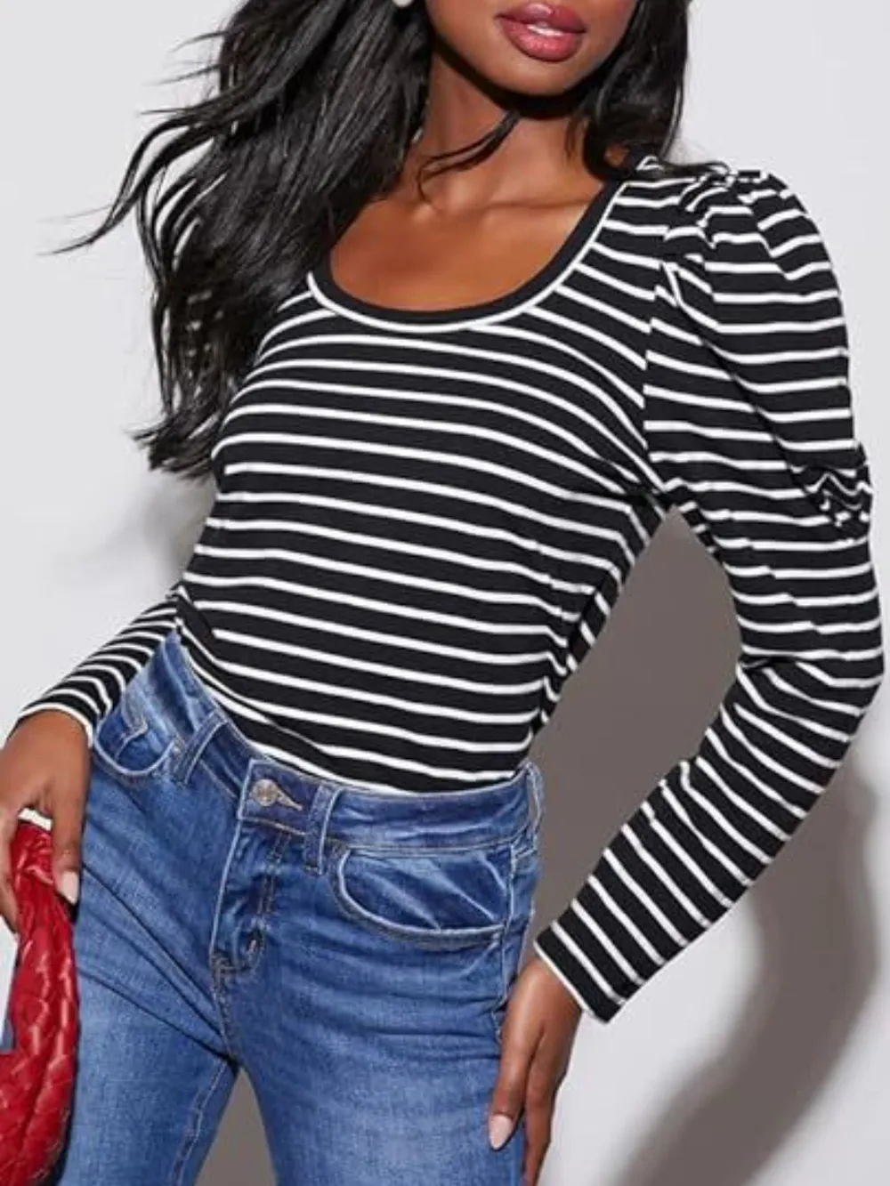 Striped Round Neck Long Sleeve T-Shirt, image 16