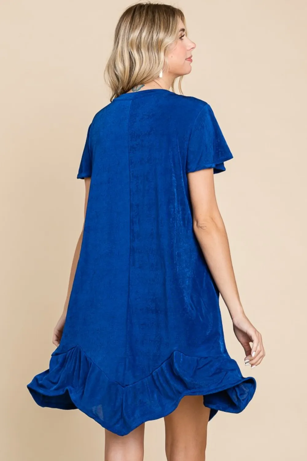 Full Size Short Sleeve Ruffled Asymmetric Hem Dress, image 2