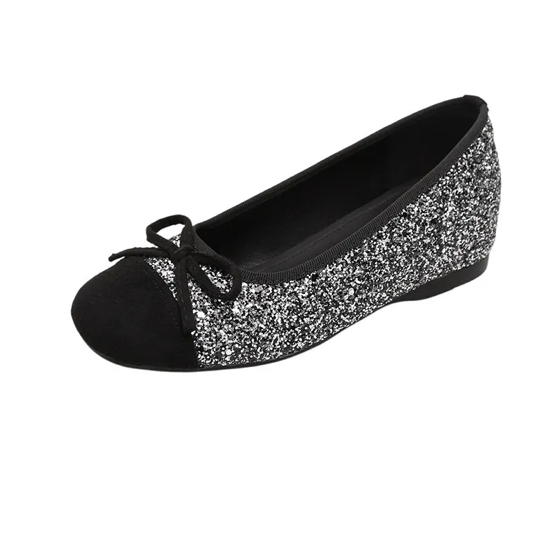 Bow Contrast Sequin Round Toe Slip-Ons, image 3