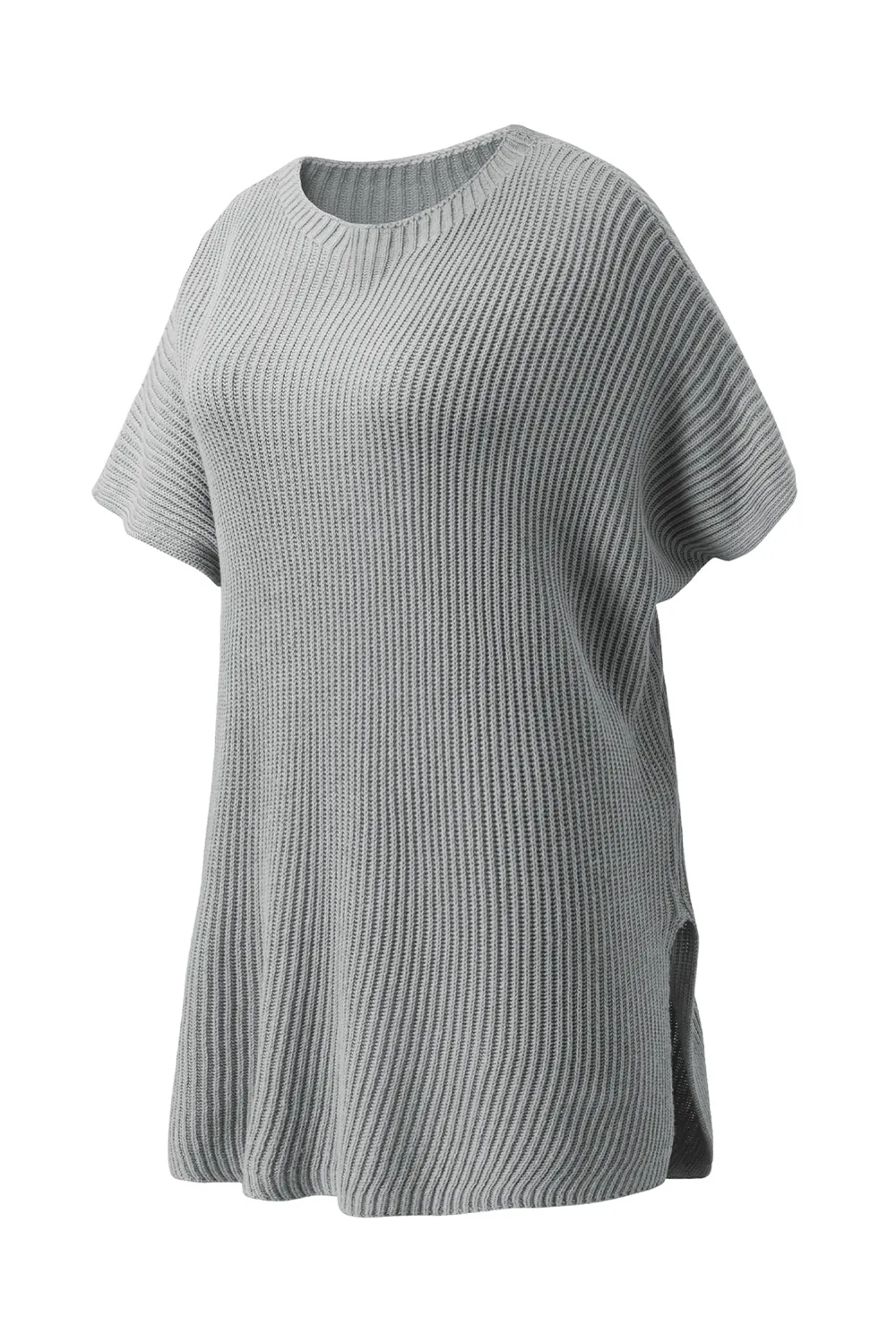 Slit Round Neck Short Sleeve Knit Top, image 2
