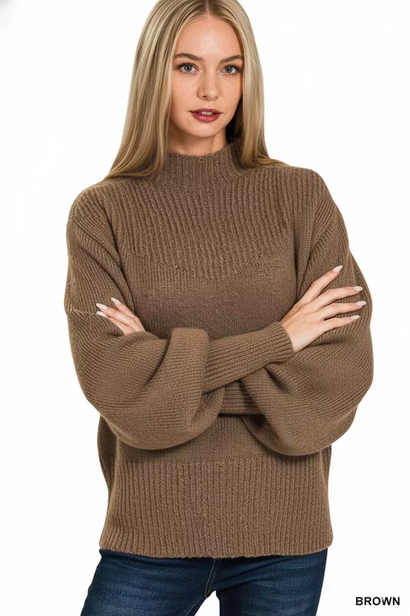 Balloon Sleeve Mock Neck Sweater, image 3