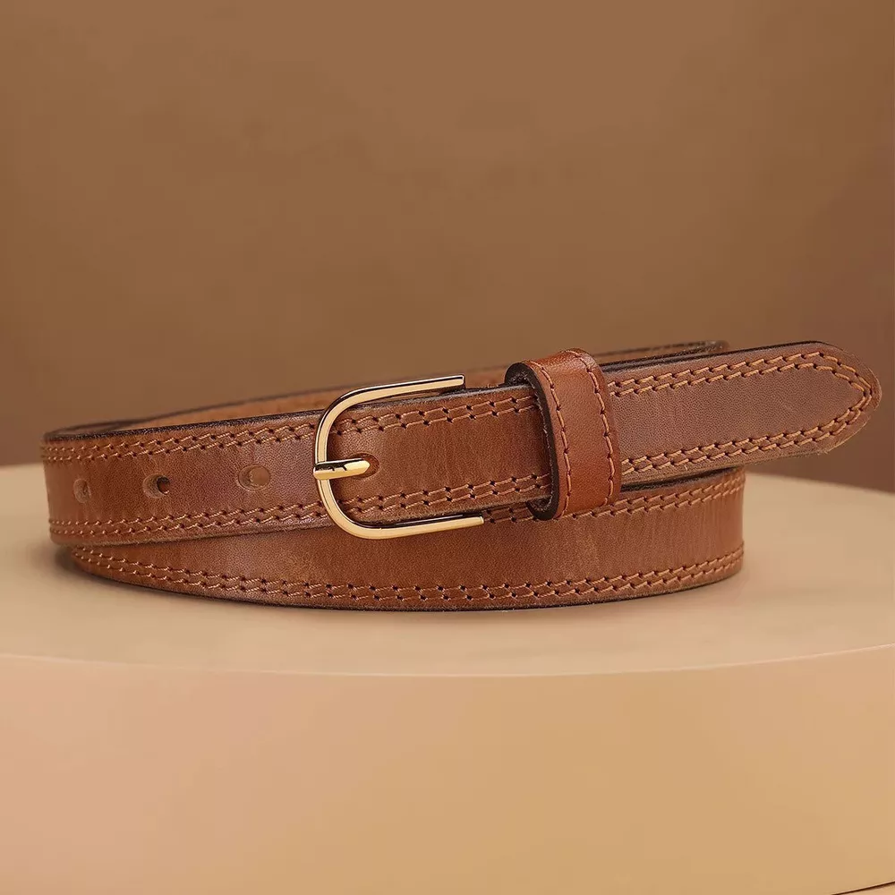 Classic Leather Belt with Golden Buckle, image 3