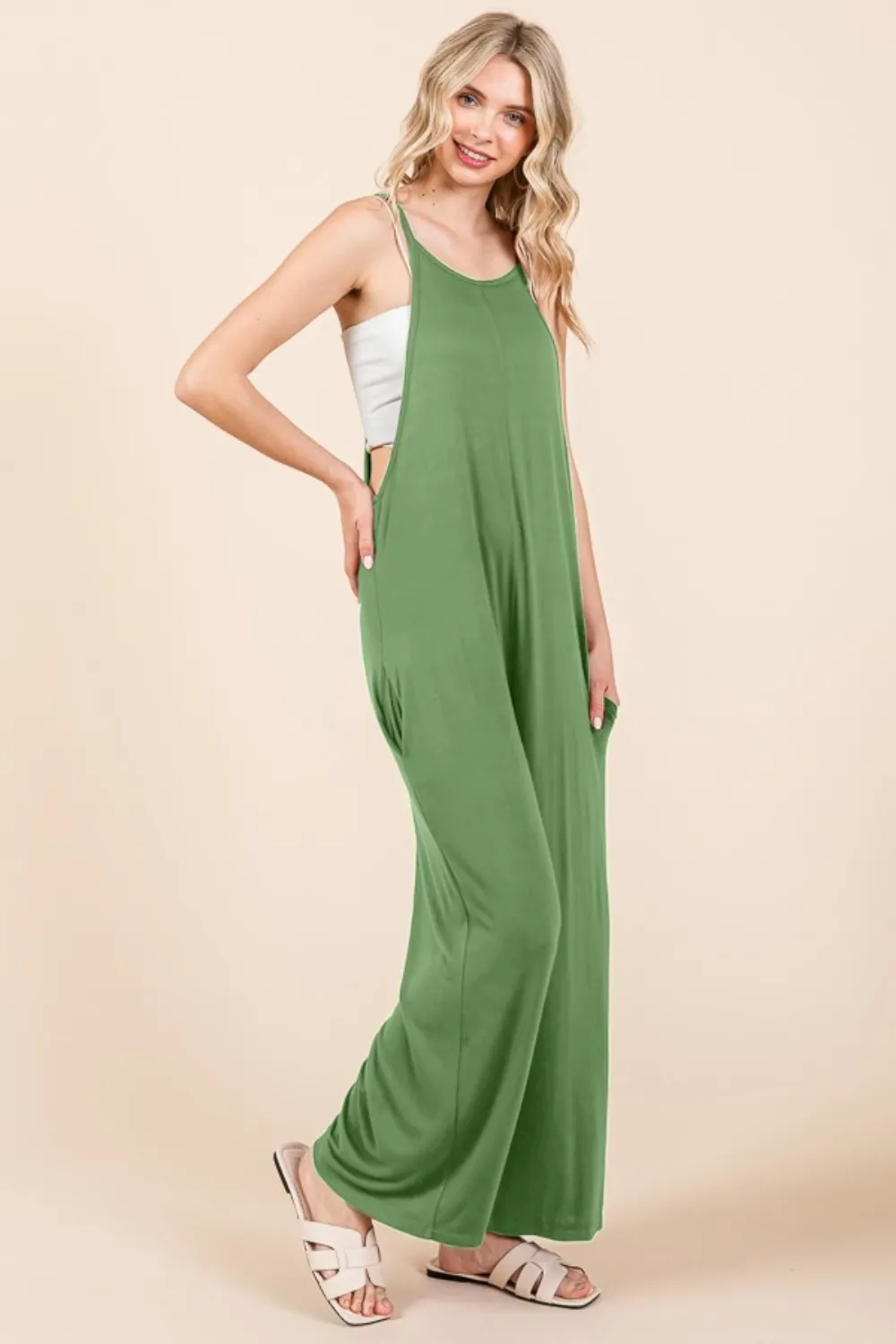 Full Size Sleeveless Wide Leg Jumpsuit with Pockets, image 3