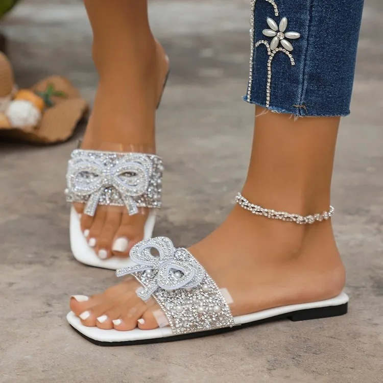 Rhinestone Embellished Bow Sandals, image 5