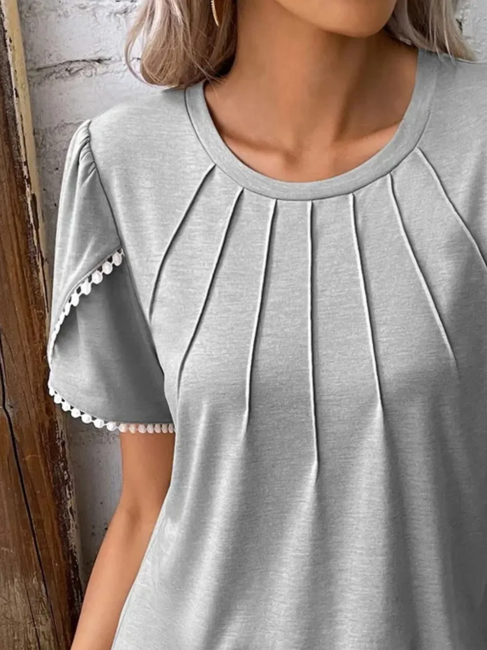Full Size Round Neck Petal Sleeve Blouse Plus Size, image 7
