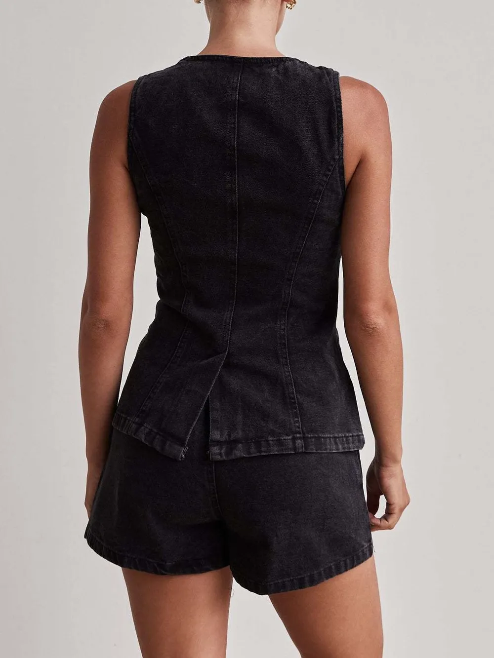 Button Down Vest and Shorts Denim Set, image 18