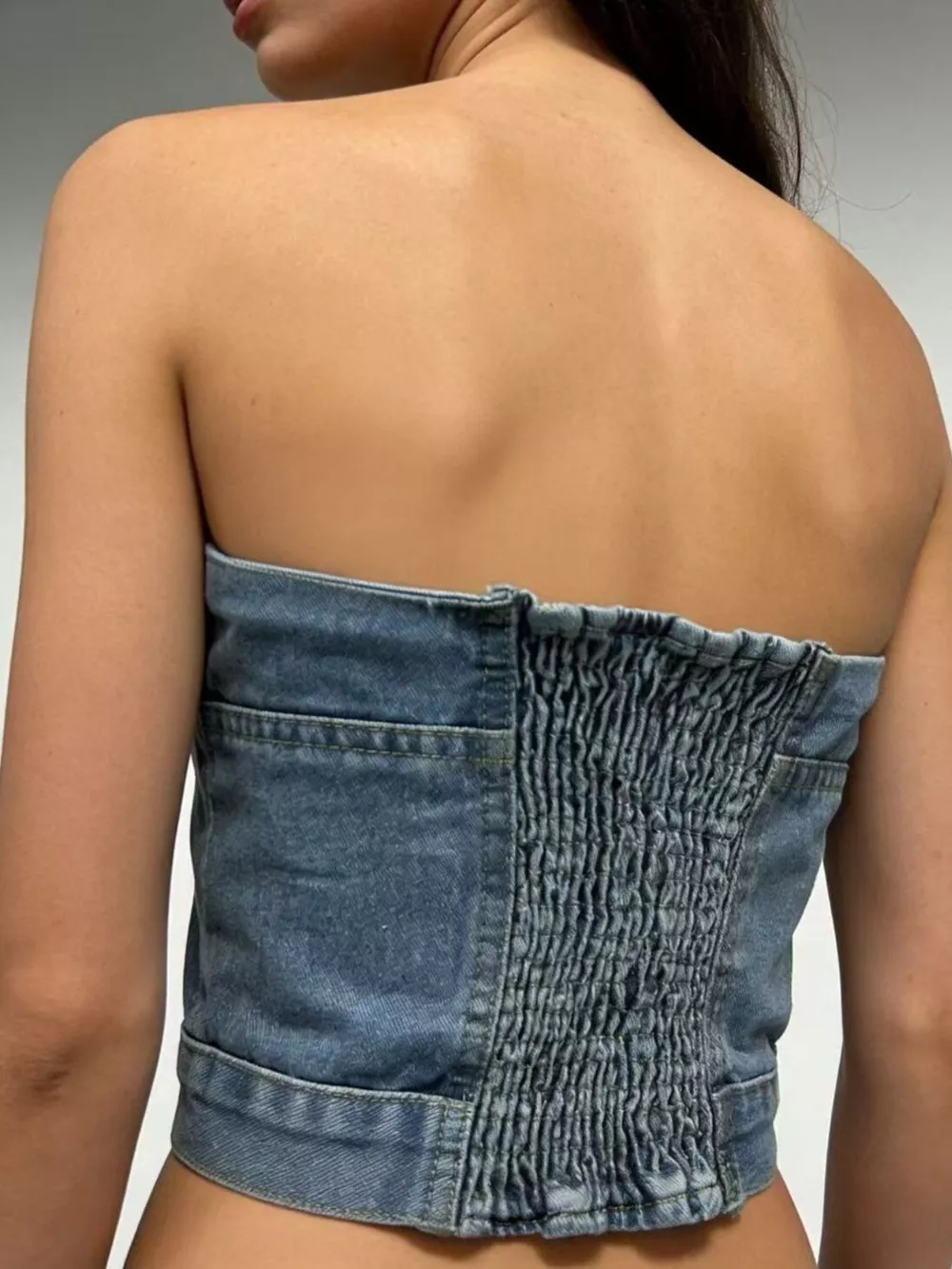 Button-Front Denim Tube Top, image 10