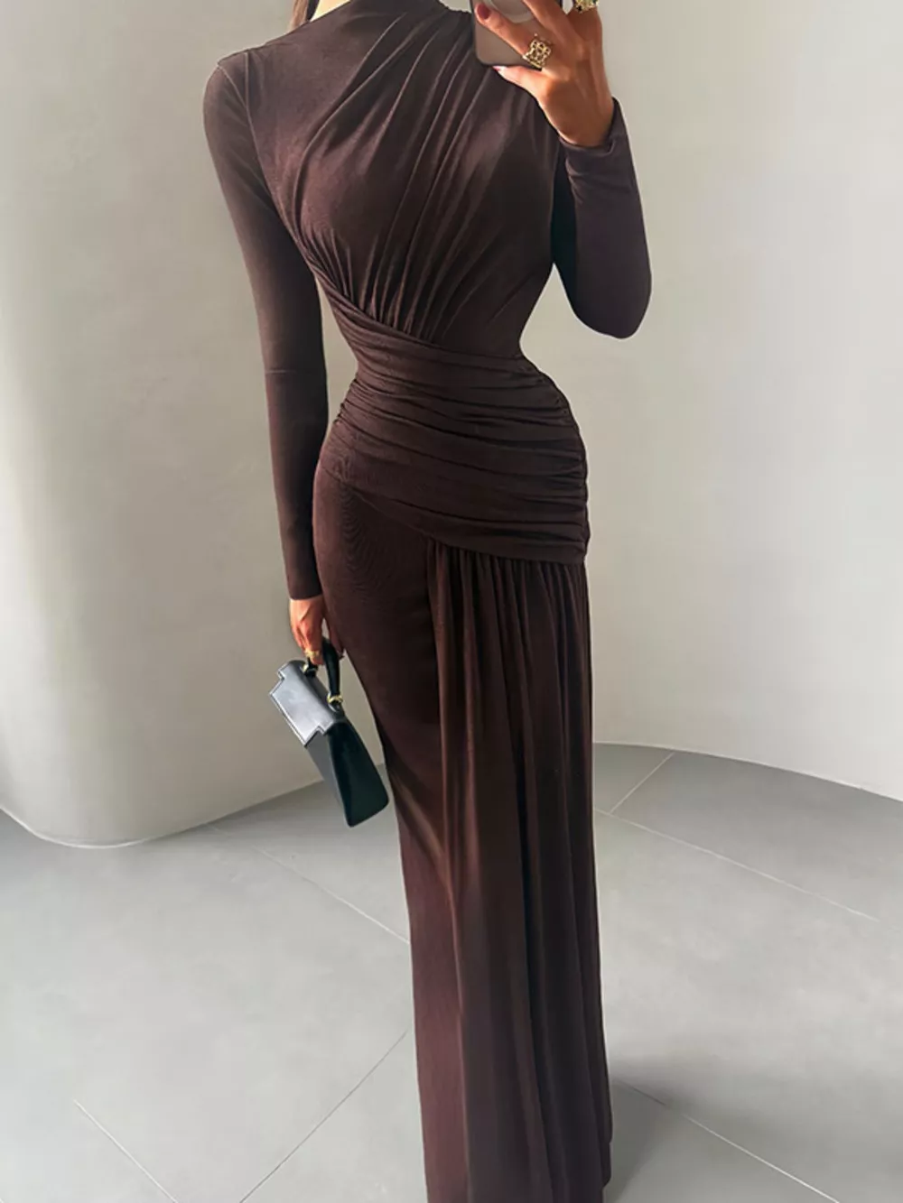 Ruched Long Sleeve Maxi Dress, image 6