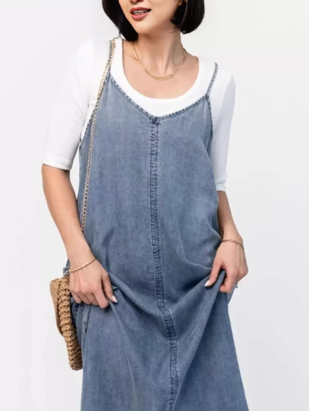 Casual Washed Denim Cami Maxi Dress, image 5