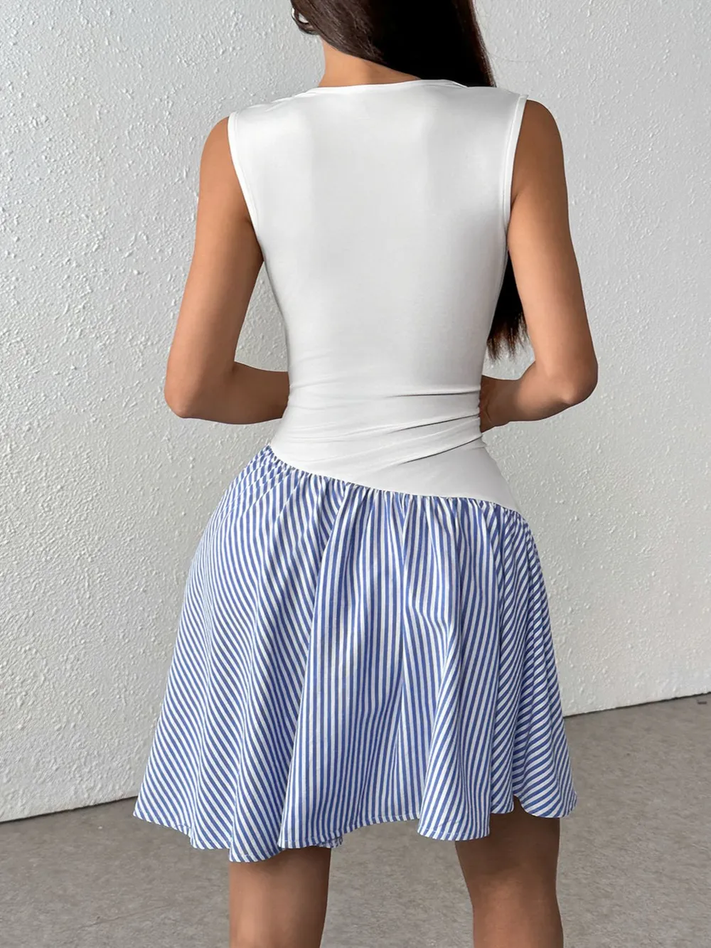 Striped Mock Neck Sleeveless Mini Tank Dress, image 4