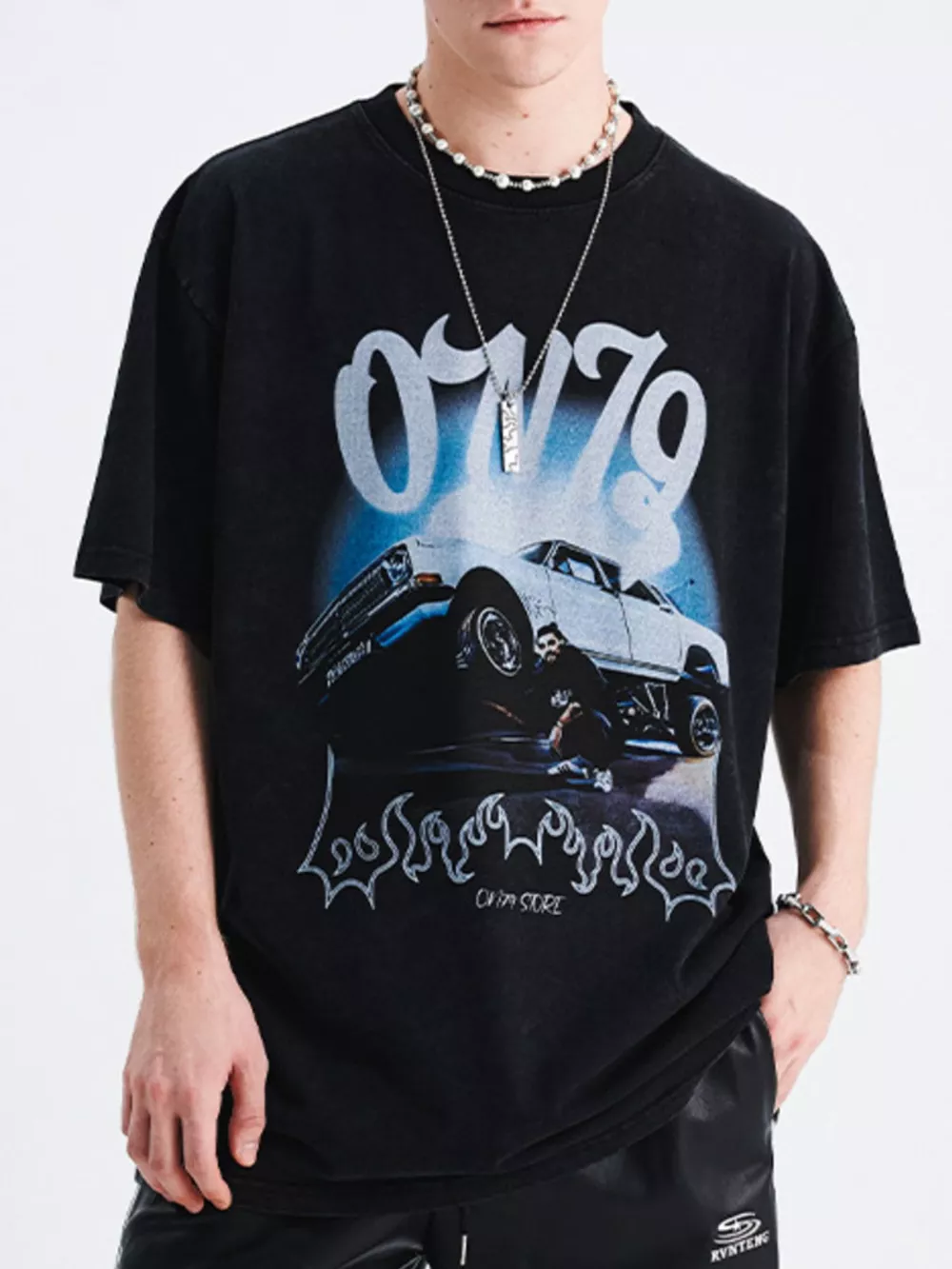 Men's Car Graphic Round Neck Oversized T-Shirt, image 2