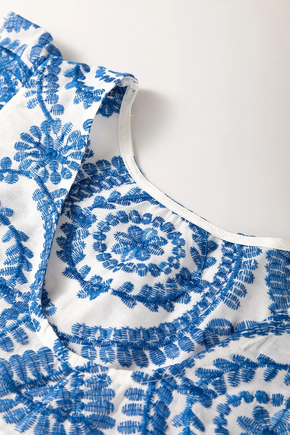 Boho Print Ruffled Cap Sleeve Crew Neck Blouse, image 4