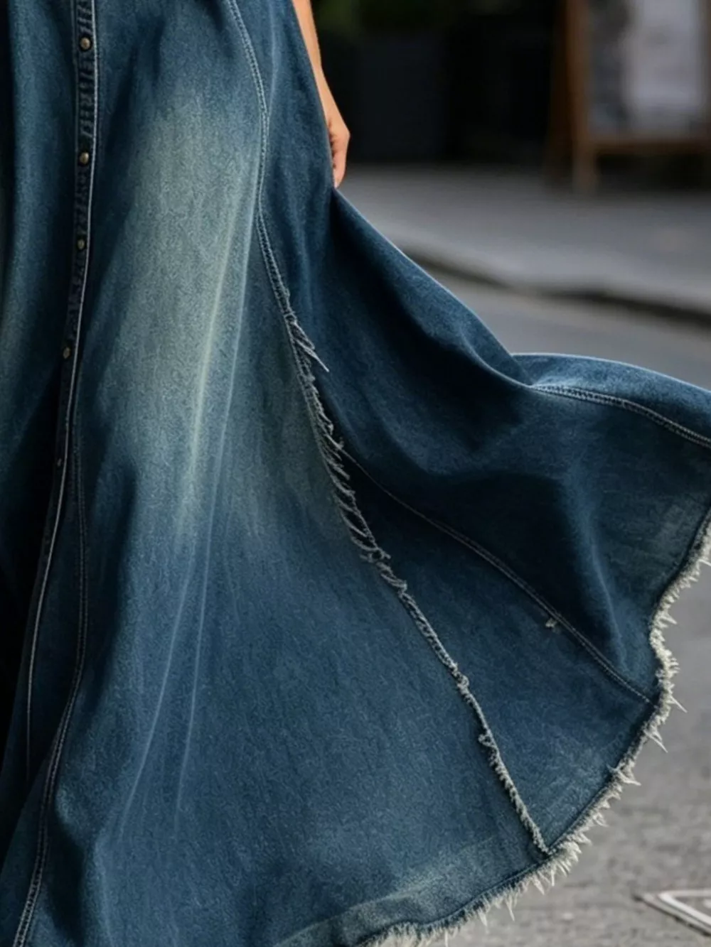 Raw Hem Long-Sleeve Denim Maxi Dress, image 4