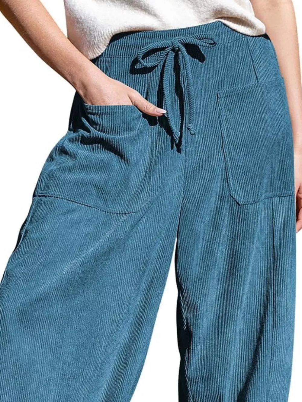 Casual Corduroy Wide Leg Pants with Pockets, image 4