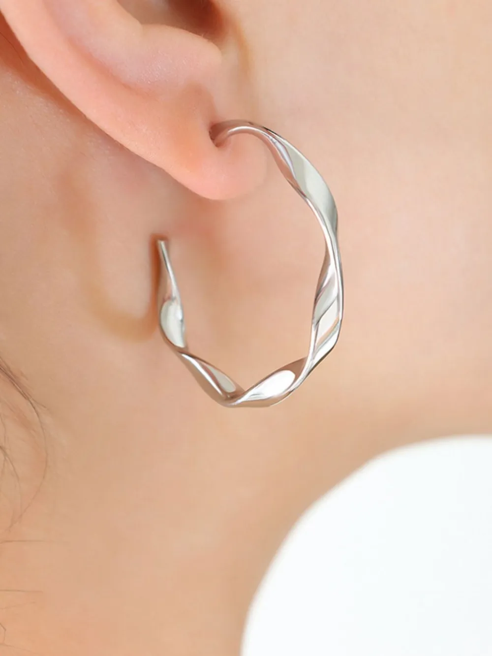 Titanium Steel C-Hoop Earrings, image 4