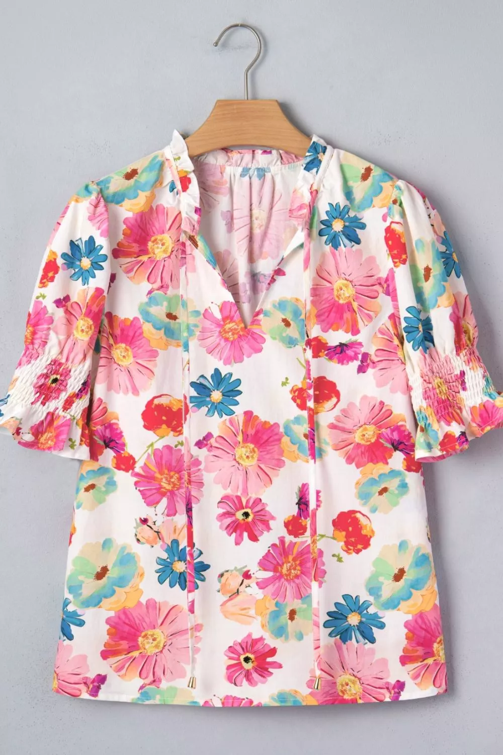 Floral Print Ruched Short Sleeve Blouse, image 8