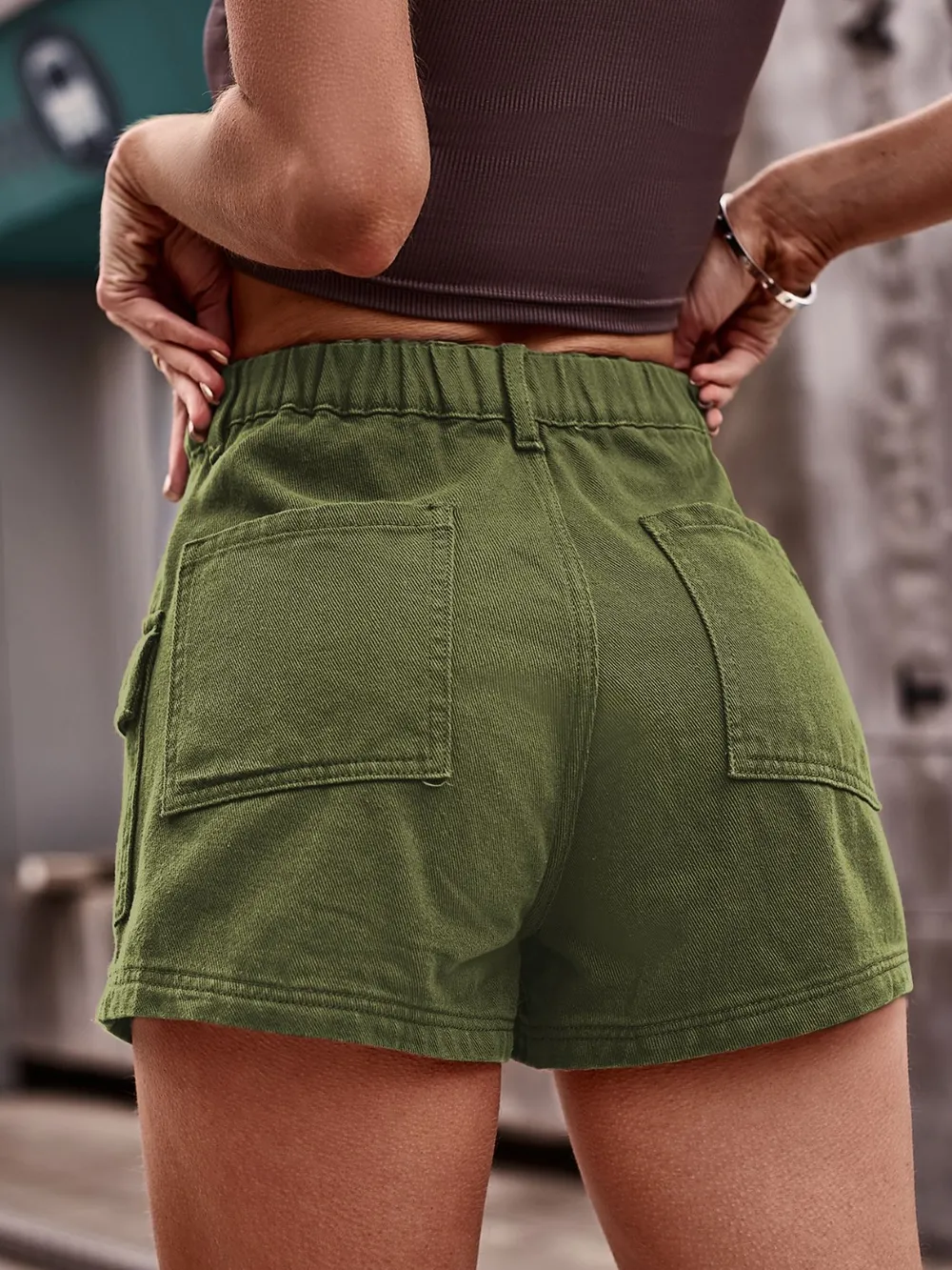 High Waist Denim Shorts with Pockets, image 11