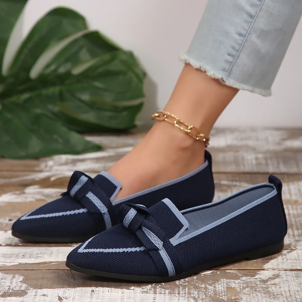 Bow Contrast Trim Point Toe Loafers, image 14