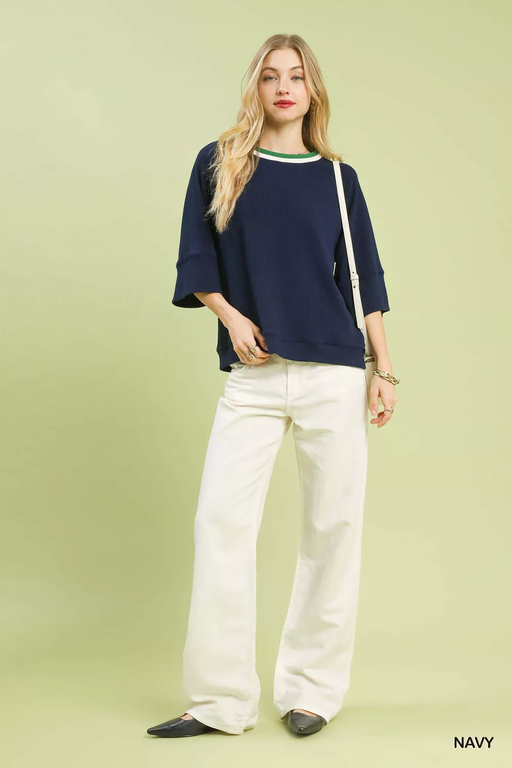 Ribbed Knit Top with Contrast Trim, image 4
