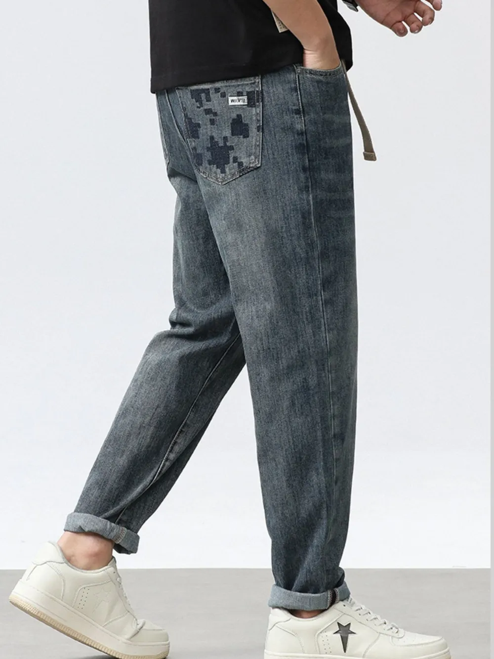 Men's Washed Relaxed Fit Wide Leg Jeans, image 6