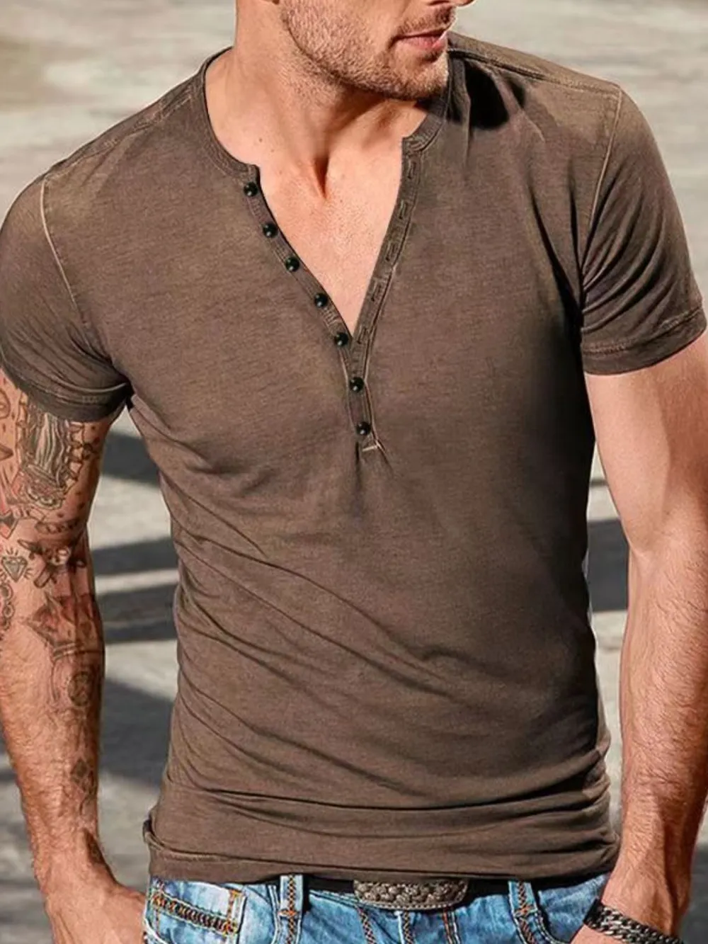 Men's Full Size Button Detail Short Sleeve Top Plus Size, image 4