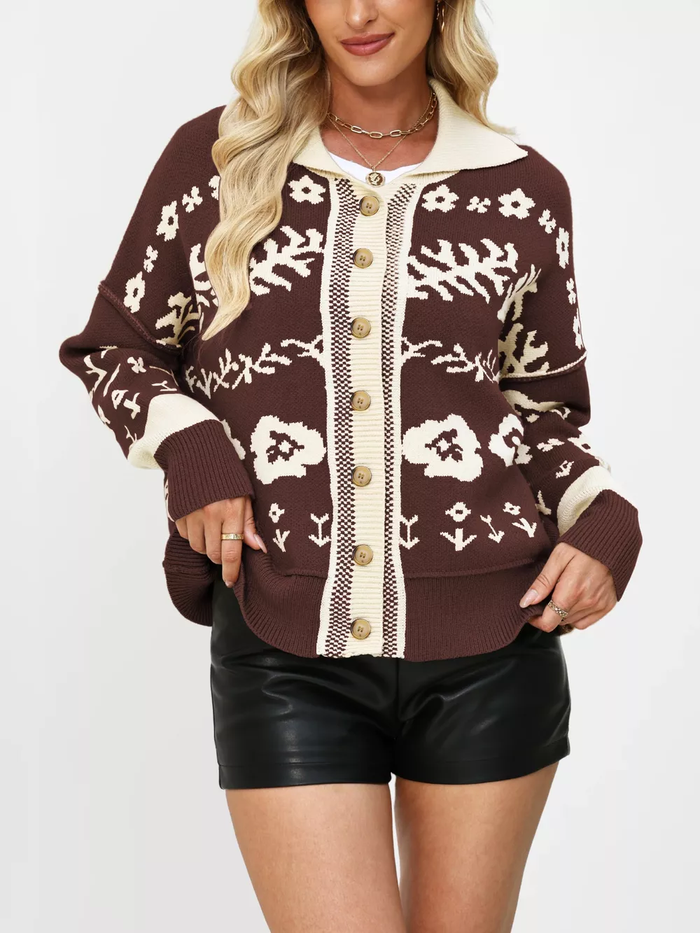 Floral Pattern Button-Down Cardigan, image 7