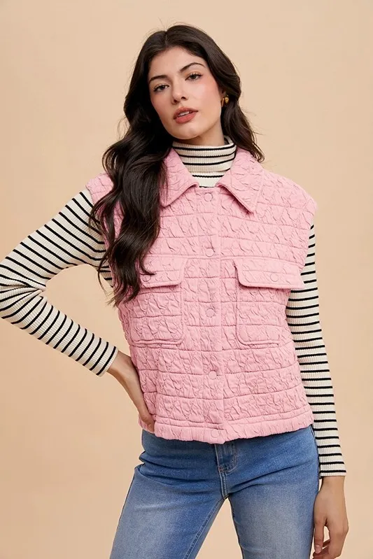 Texture Quilted Snap Down Vest Coat, image 4