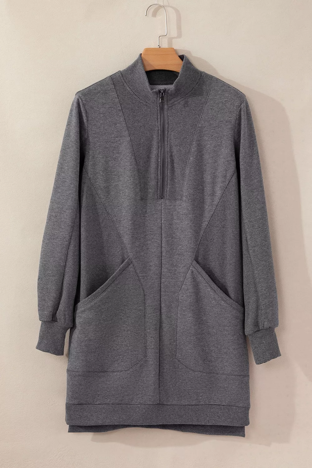 Zip Front Long Sleeve Sweatshirt Dress, image 7