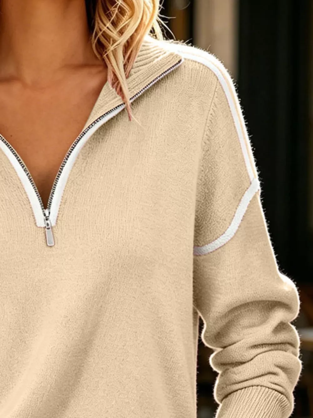 Quarter-Zip Dropped Shoulder Sweater, image 6