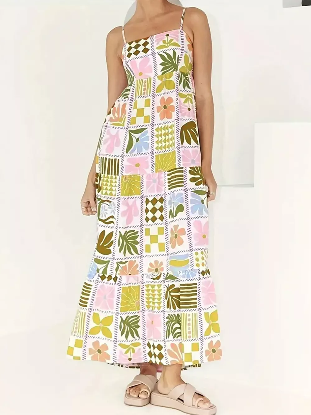 Printed Cutout Back Cami Dress, image 2