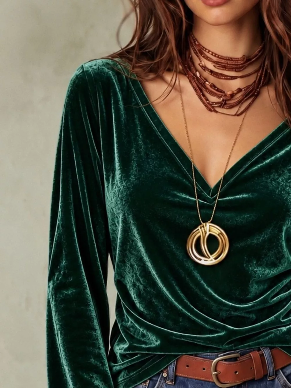 Full Size V-Neck Long Sleeve Velvet Blouse Plus Size, image 6