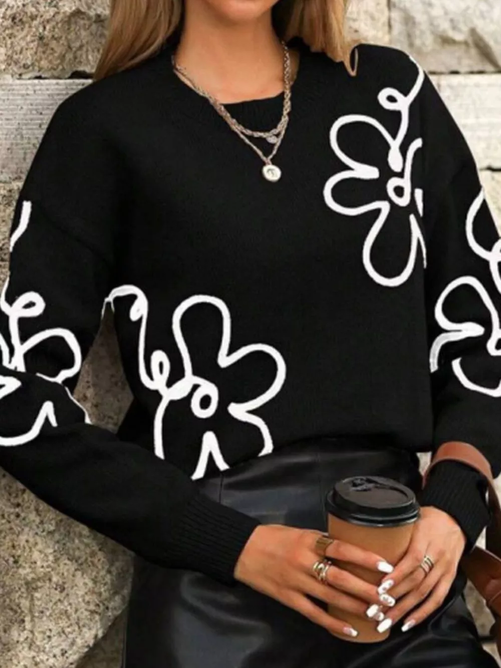 Flower Dropped Shoulder Sweater, image 4
