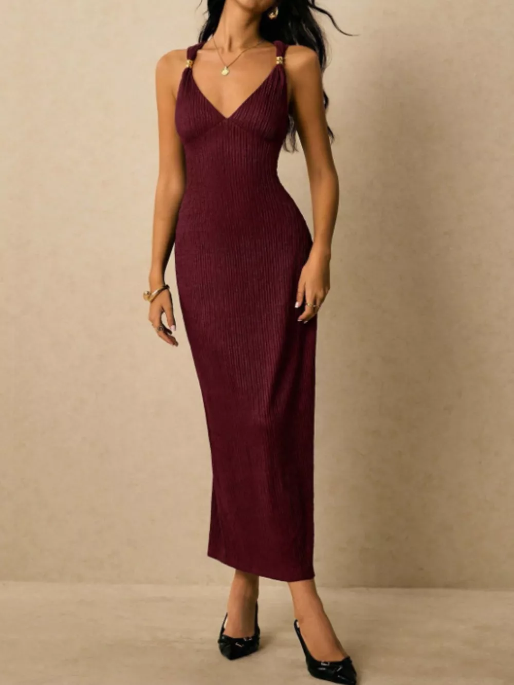 Sleeveless Ribbed Knit Midi Dress, image 14