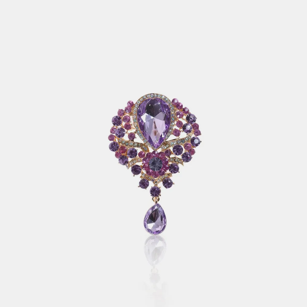 Alloy Rhinestone Teardrop Brooch, image 2