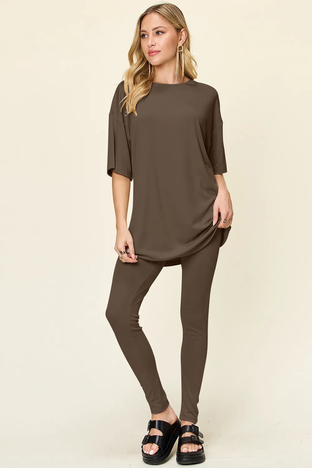 Full Size Round Neck Dropped Shoulder T-Shirt and Leggings Set, image 7