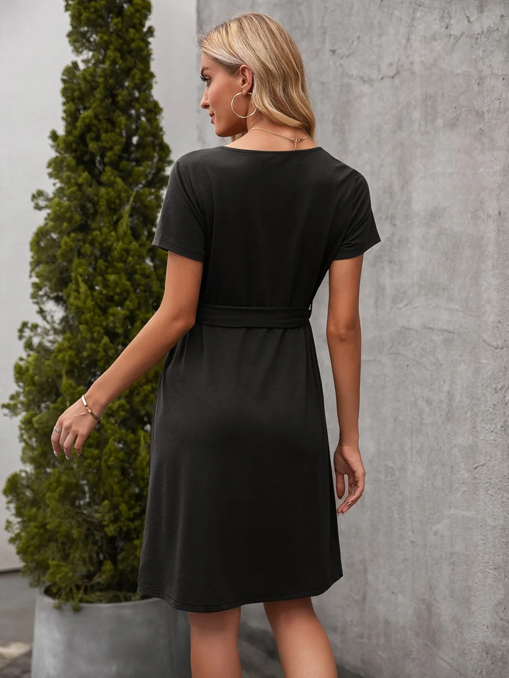 Tied Notched Short Sleeve Dress, image 5