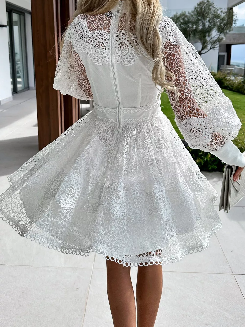 Lace Lantern Sleeve Mini Dress, image 6