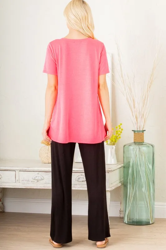 Full Size V-Neck Short Sleeve T-Shirt with Bar Detail Plus Size, image 15