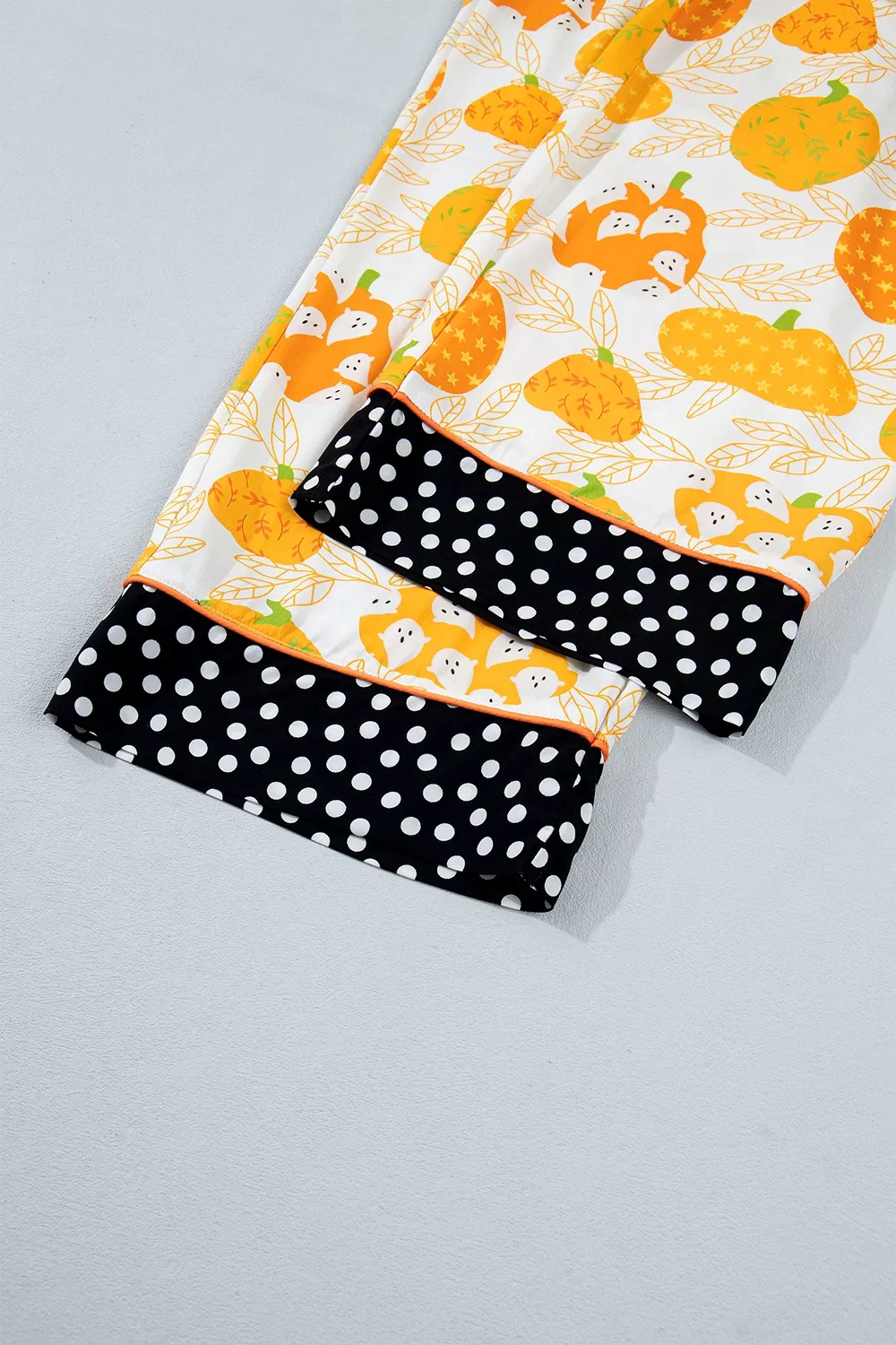 Short Sleeve Pumpkin Print Polka Dot Trim Pocket Placket Lounge Set, image 16
