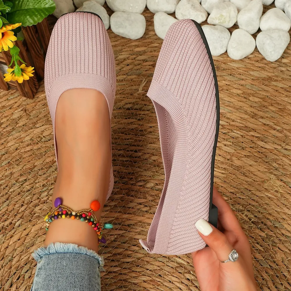 Knitted Square Toe Flat Slip-Ons, image 2
