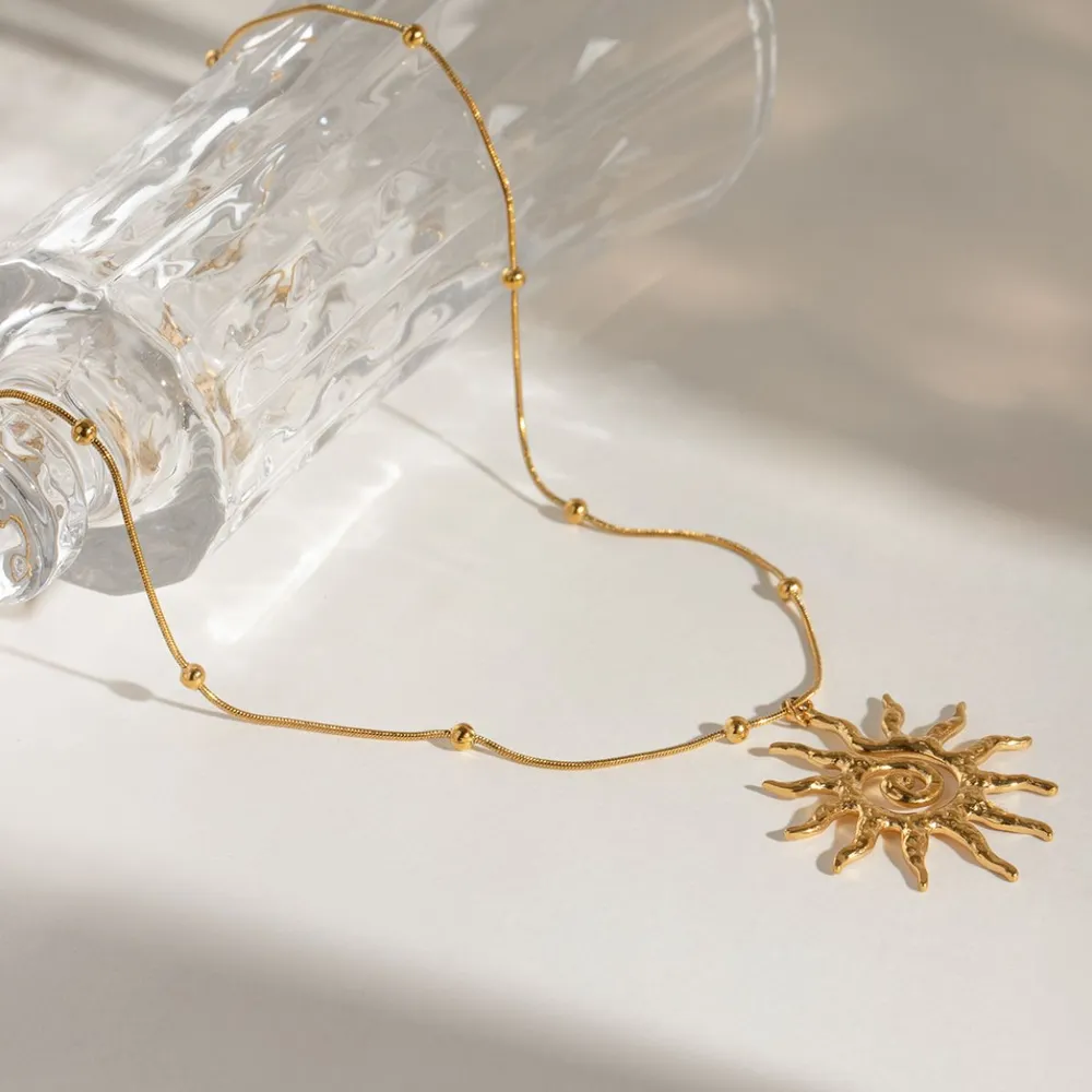 18K Gold-Plated Sun Pendant Necklace, image 3