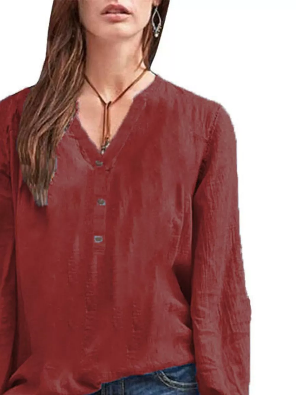Full Size Notched Long Sleeve Blouse Plus Size, image 20