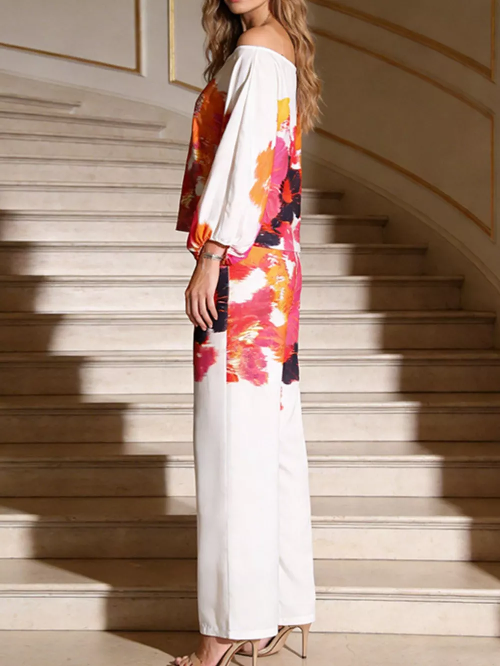 Floral Print Off-Shoulder Top and Pants Set, image 4