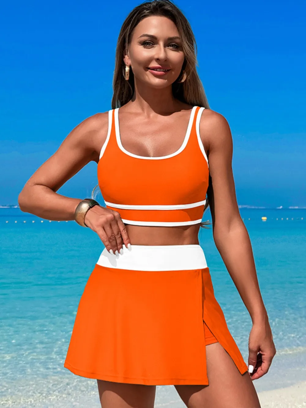 Scoop Neck Top and Skort Swim Set, image 13