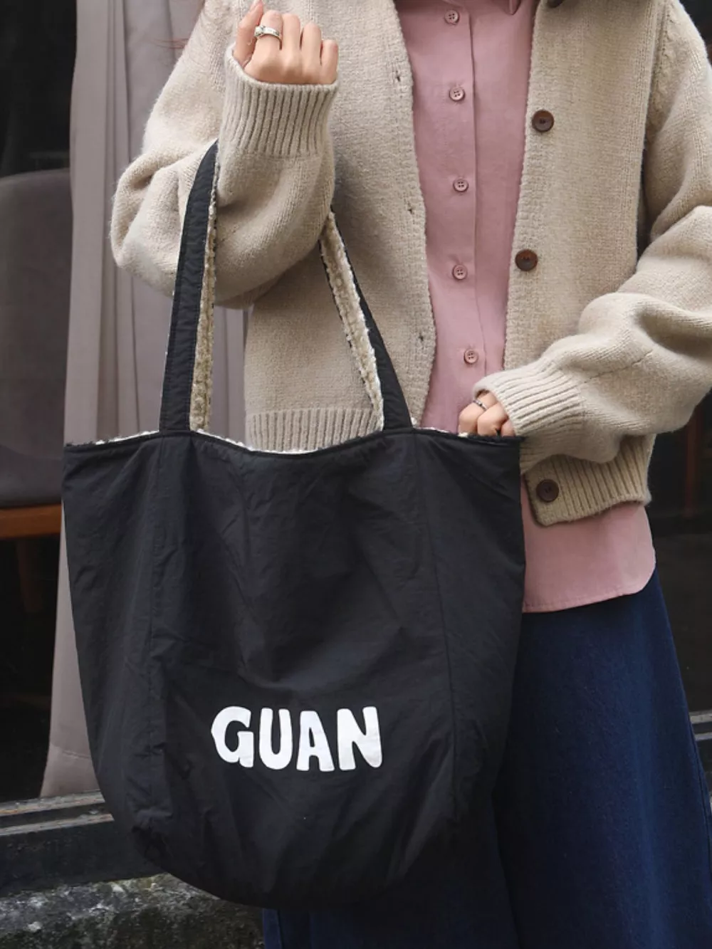 Reversible Striped Plush Tote Bag, image 3