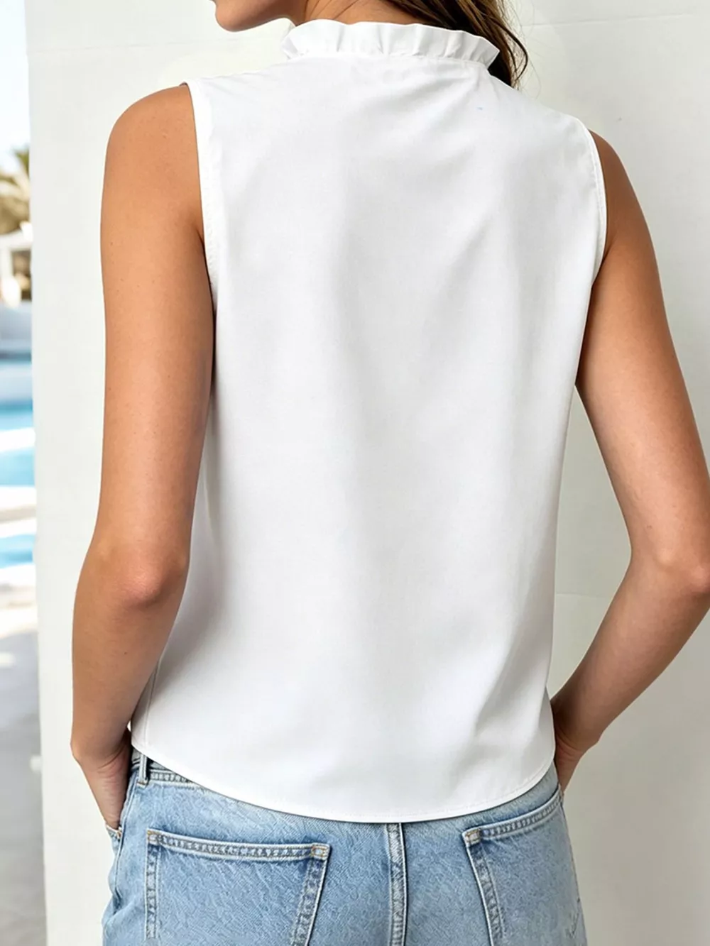 Sleeveless Ruffle V-Neck Blouse, image 8