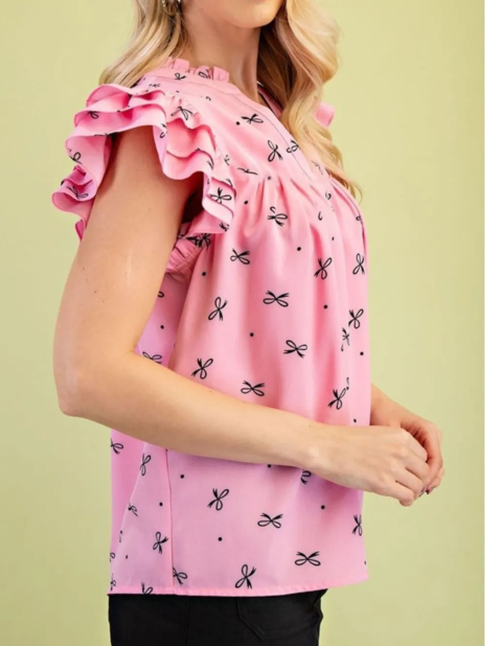 Notched Ruffled Cap Sleeve Blouse, image 3